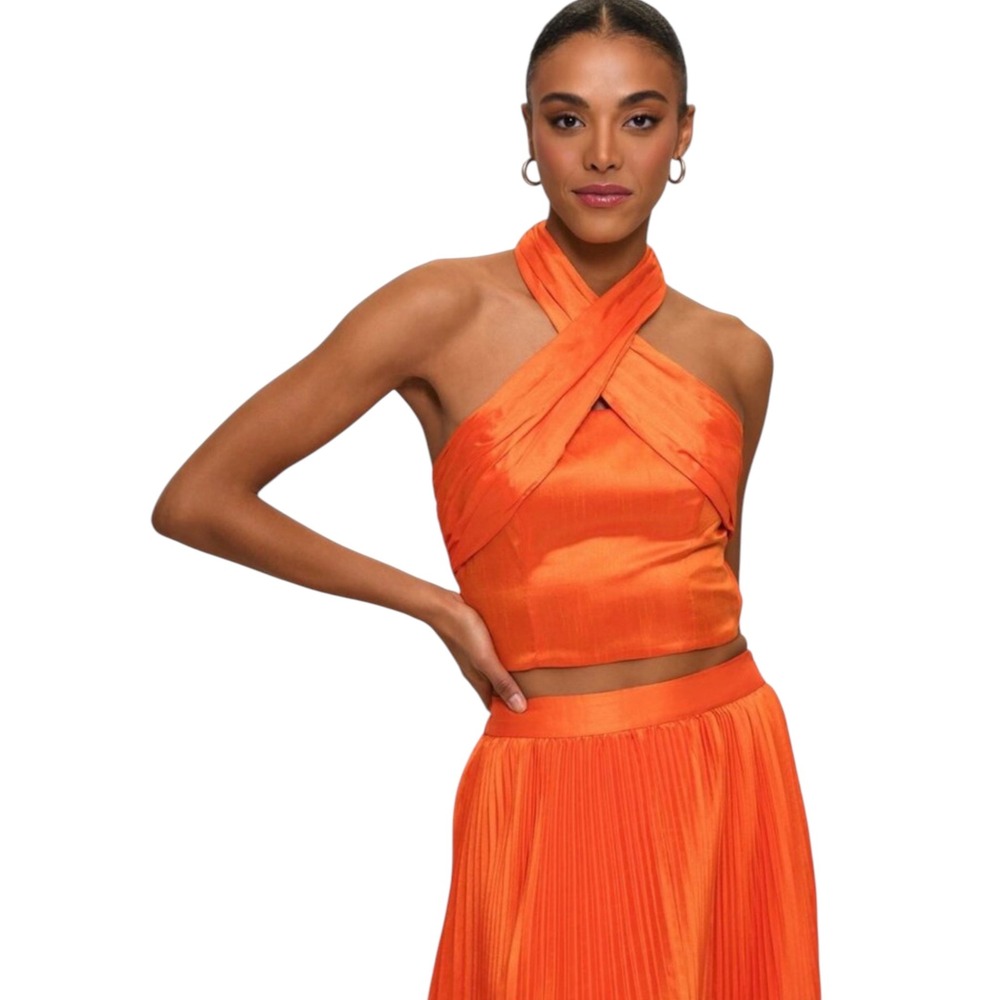 NEW HUTCH Suri Ruched Halter Top in Orange Medium  NWT